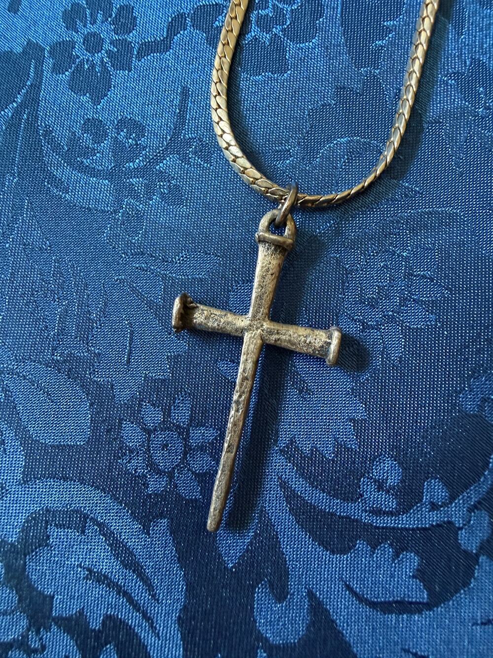 Vintage Steel Nail Cross Necklace – Rustic Religious Pendant